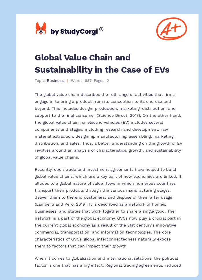 Global Value Chain and Sustainability in the Case of EVs. Page 1