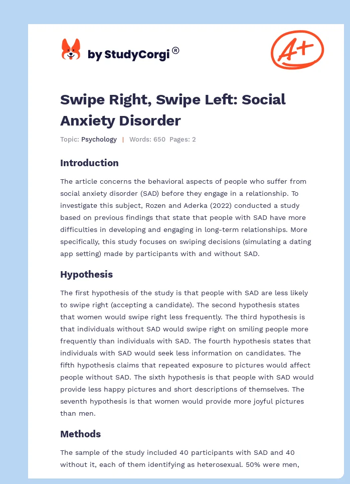 Swipe Right, Swipe Left: Social Anxiety Disorder. Page 1