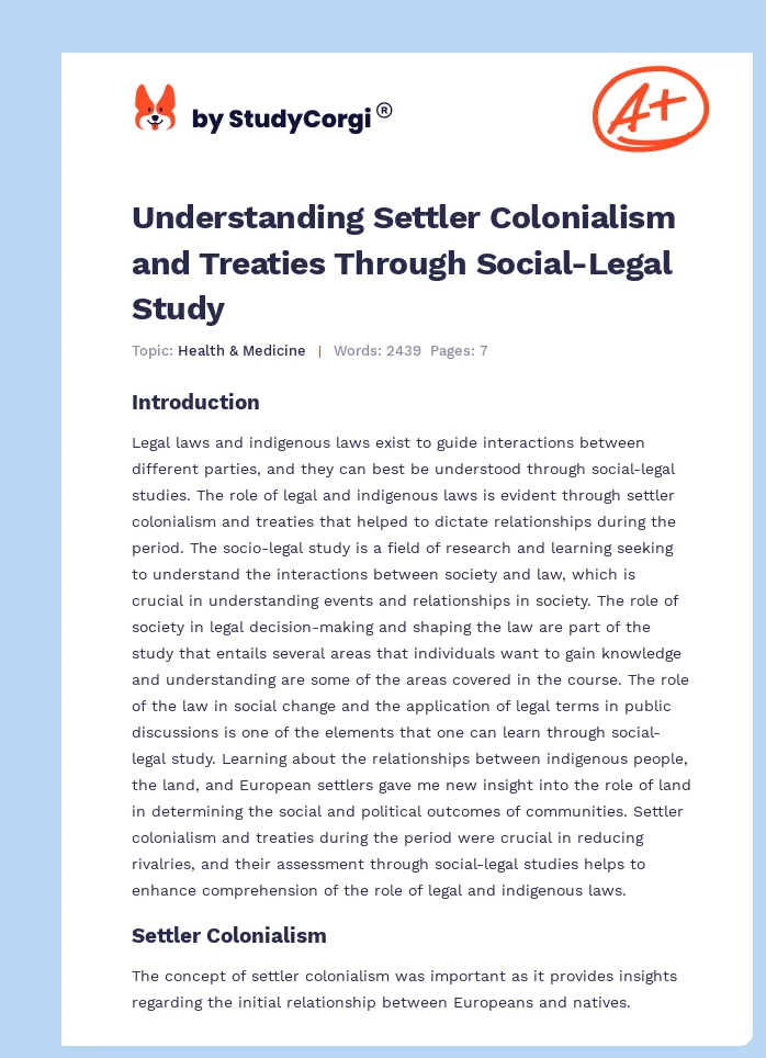Understanding Settler Colonialism and Treaties Through Social-Legal Study. Page 1