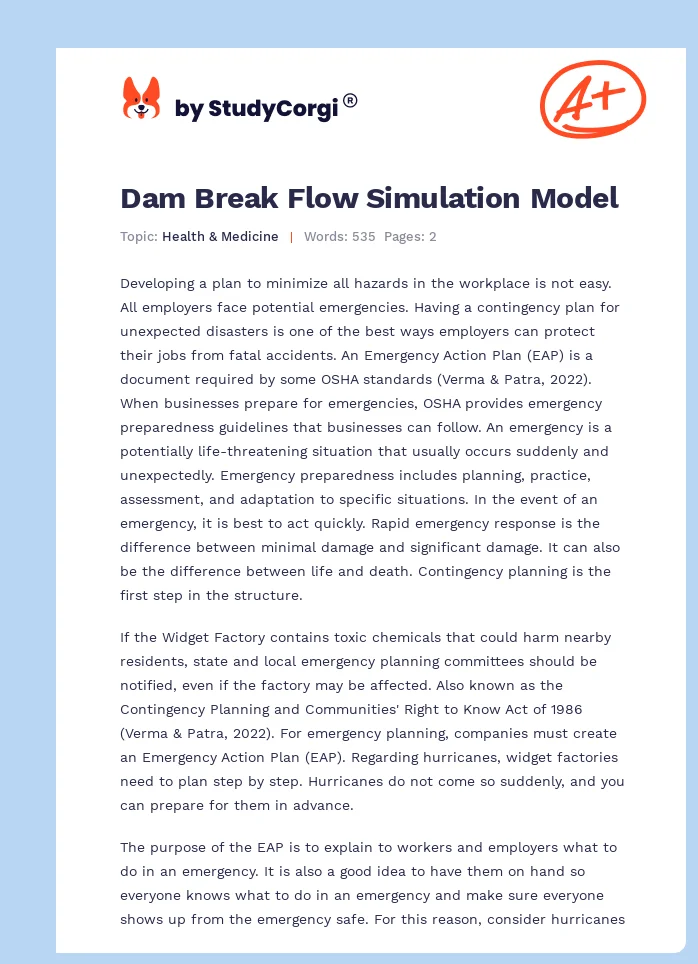 Dam Break Flow Simulation Model. Page 1
