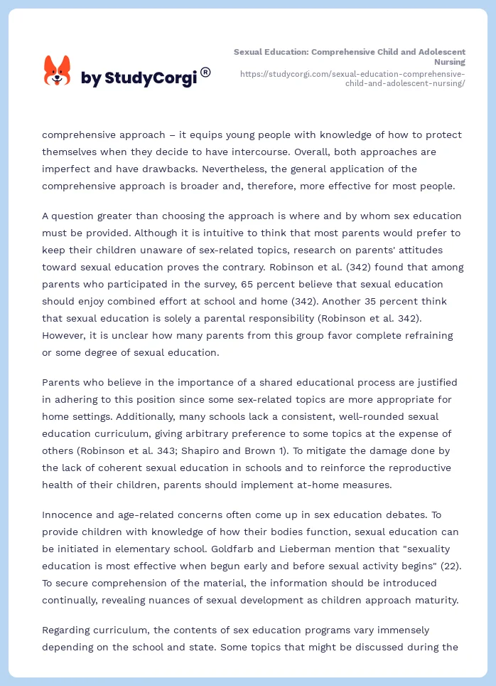 Sexual Education: Comprehensive Child and Adolescent Nursing. Page 2