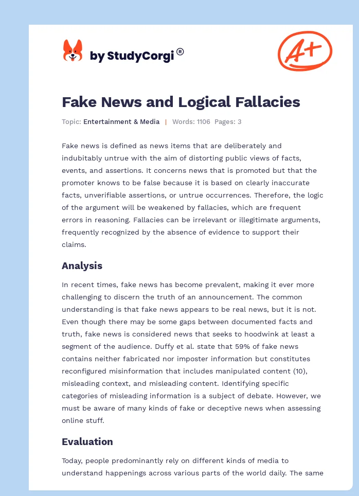 Fake News and Logical Fallacies. Page 1