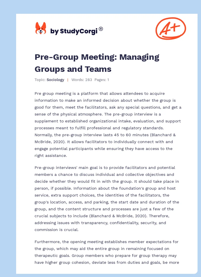 Pre-Group Meeting: Managing Groups and Teams. Page 1