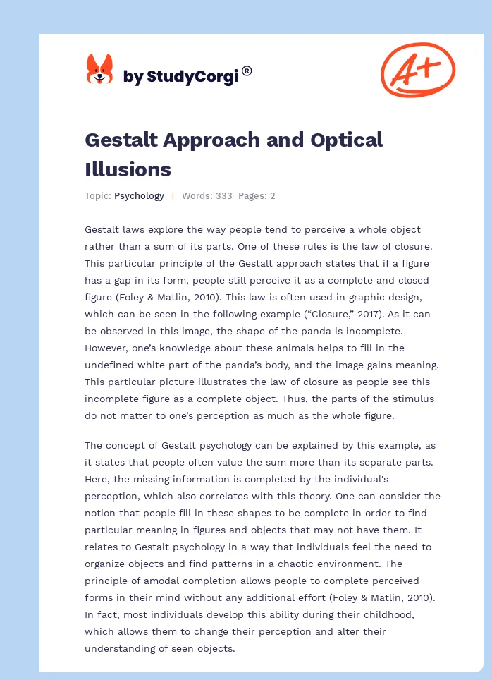Gestalt Approach and Optical Illusions. Page 1