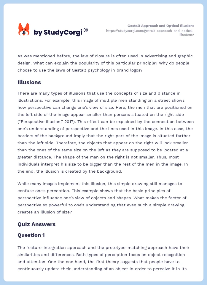 Gestalt Approach and Optical Illusions. Page 2