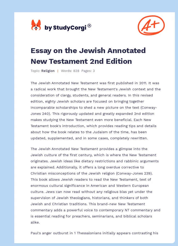 Essay on the Jewish Annotated New Testament 2nd Edition. Page 1