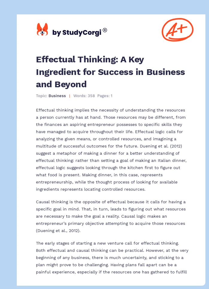 Effectual Thinking: A Key Ingredient for Success in Business and Beyond. Page 1
