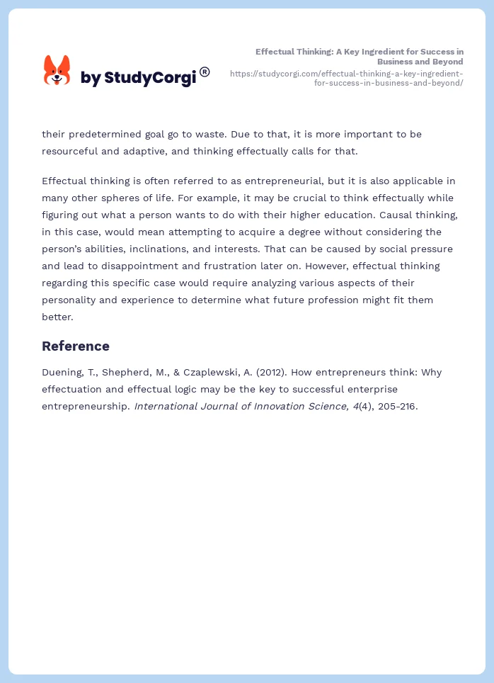 Effectual Thinking: A Key Ingredient for Success in Business and Beyond. Page 2