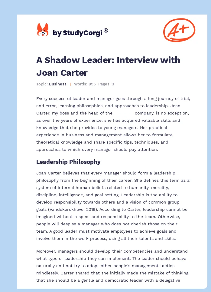 A Shadow Leader: Interview with Joan Carter. Page 1