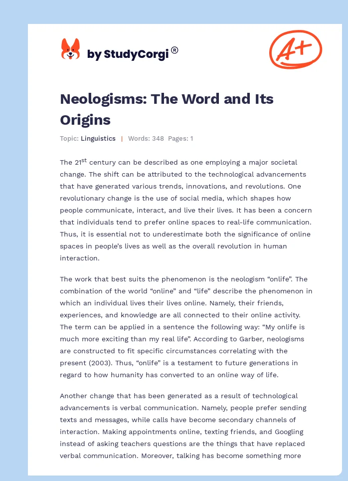 Neologisms: The Word and Its Origins. Page 1