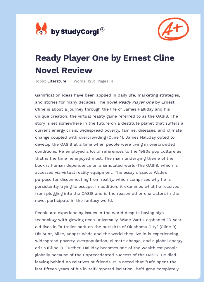 Ready Player One by Ernest Cline Novel Review. Page 1