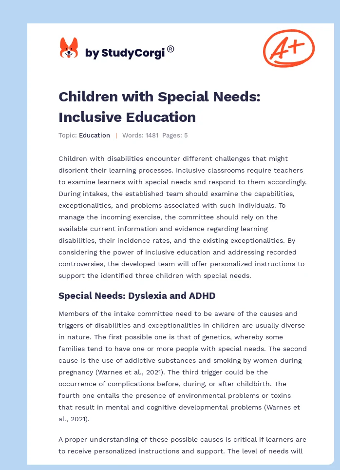 Children with Special Needs: Inclusive Education. Page 1