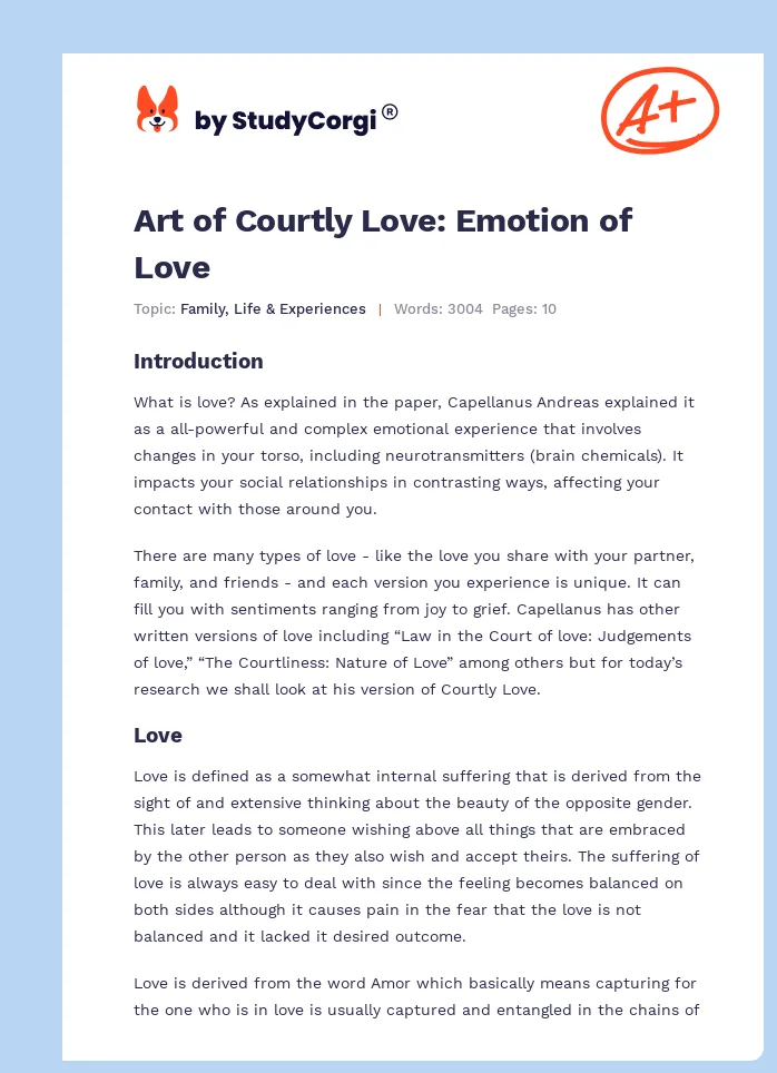 Art of Courtly Love: Emotion of Love. Page 1