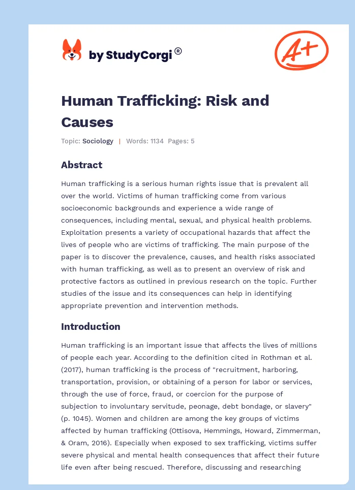 Human Trafficking: Risk and Causes. Page 1