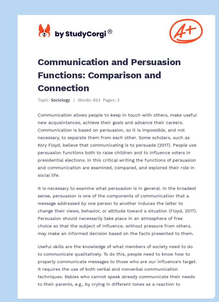 Communication and Persuasion Functions: Comparison and Connection. Page 1