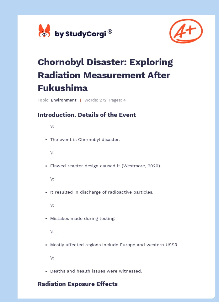 Chornobyl Disaster: Exploring Radiation Measurement After Fukushima. Page 1