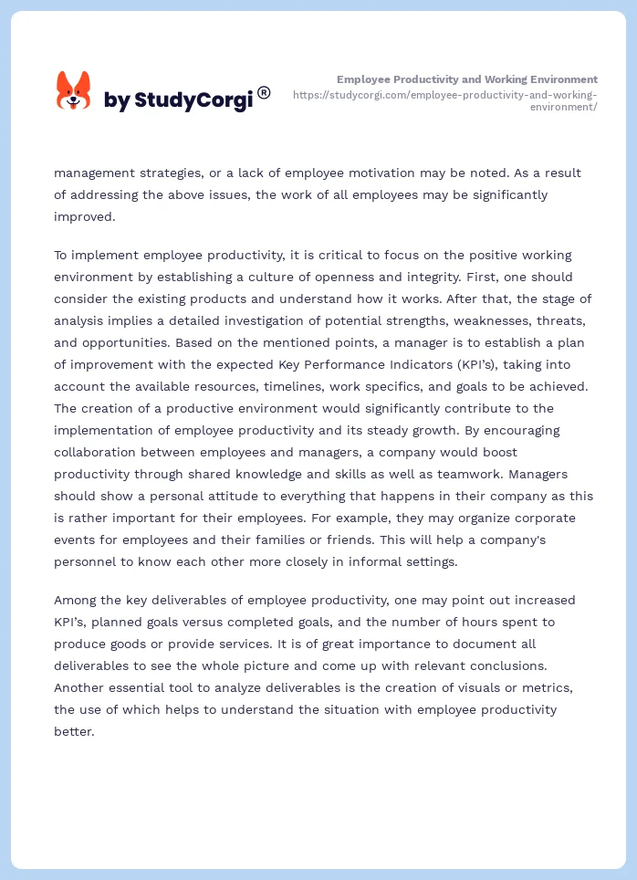 Employee Productivity and Working Environment. Page 2