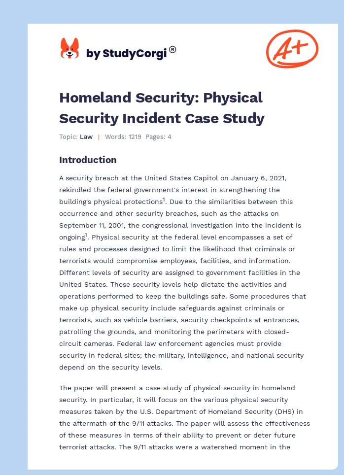 Homeland Security: Physical Security Incident Case Study. Page 1