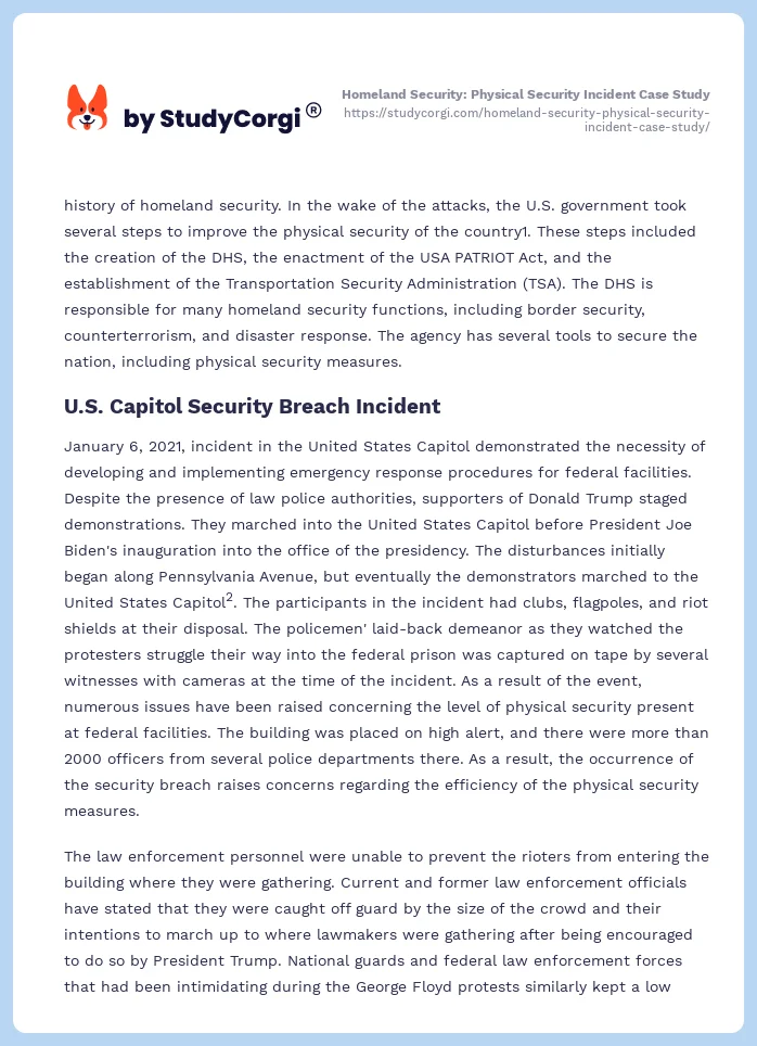 Homeland Security: Physical Security Incident Case Study. Page 2