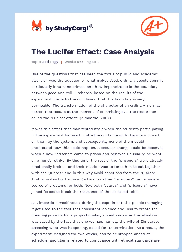 The Lucifer Effect: Case Analysis. Page 1