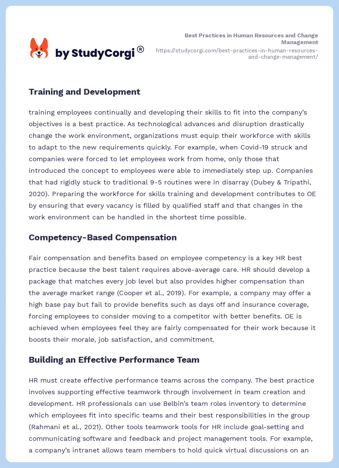 Best Practices in Human Resources and Change Management. Page 2