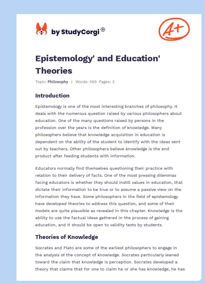 Epistemology' and Education' Theories. Page 1