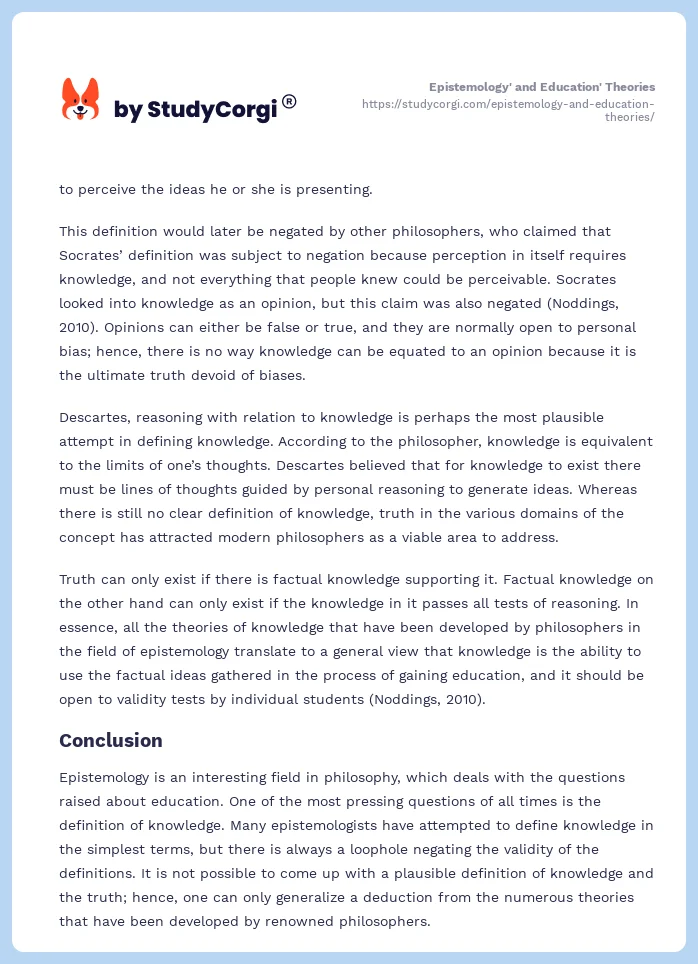 Epistemology' and Education' Theories. Page 2