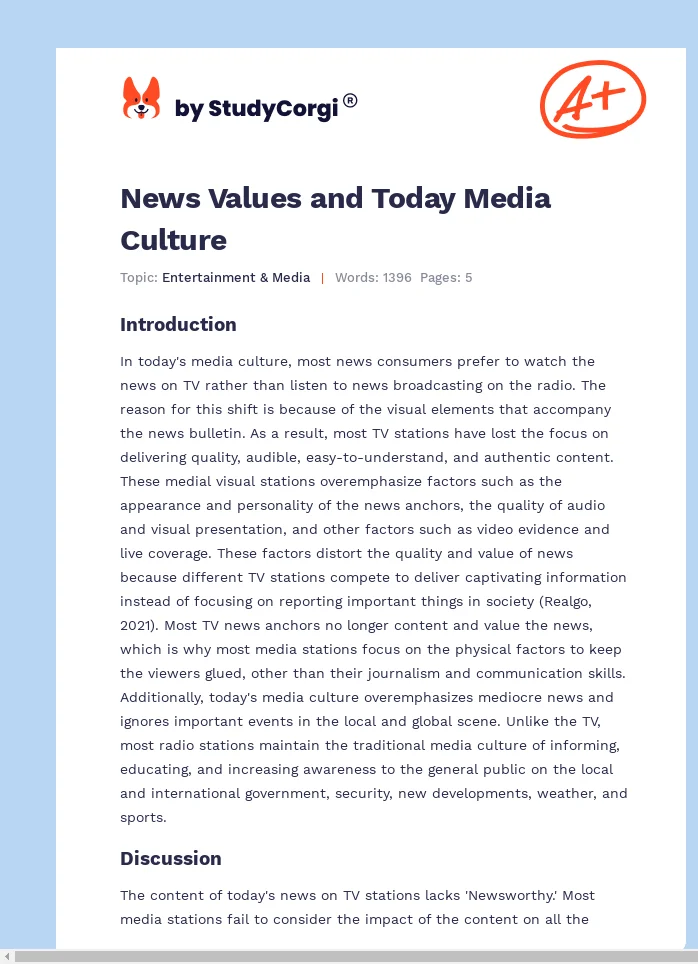 News Values and Today Media Culture. Page 1