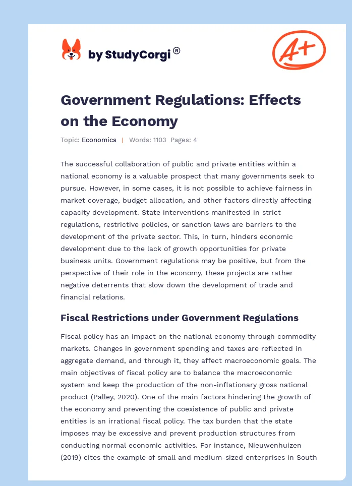 Government Regulations: Effects on the Economy. Page 1