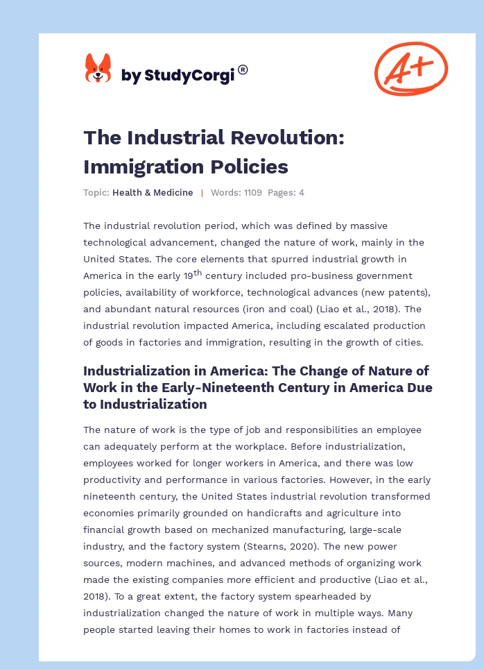 The Industrial Revolution: Immigration Policies. Page 1