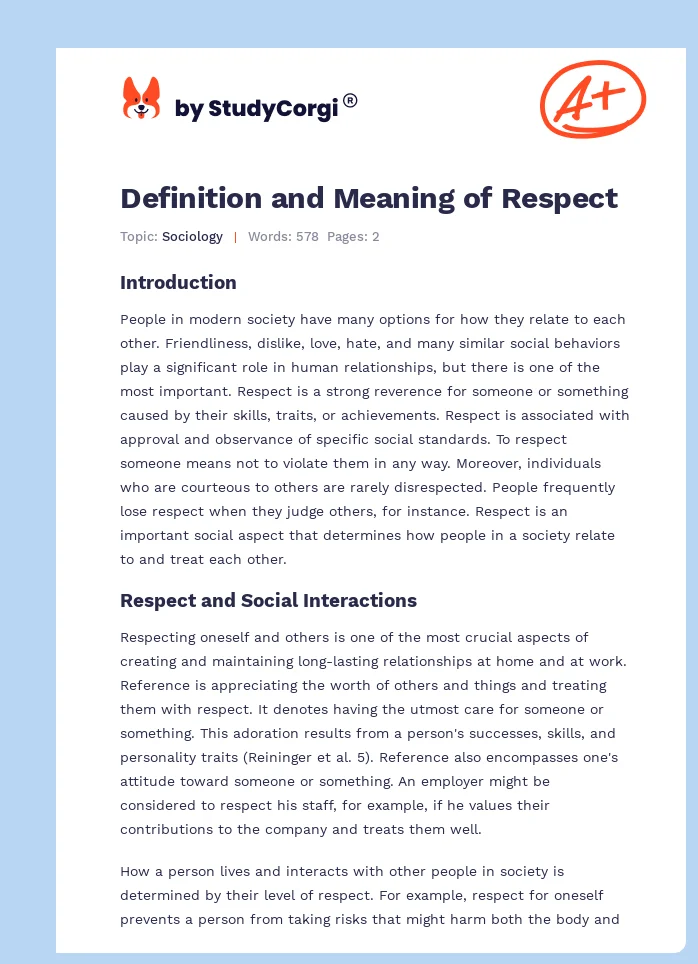 Definition and Meaning of Respect. Page 1