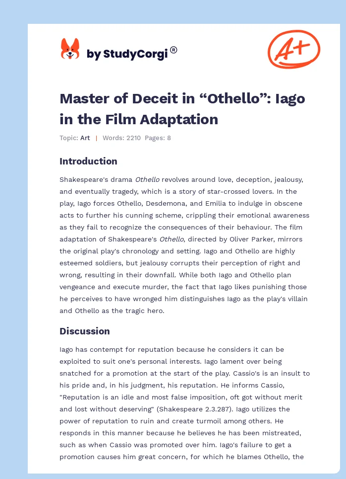 Master of Deceit in “Othello”: Iago in the Film Adaptation. Page 1