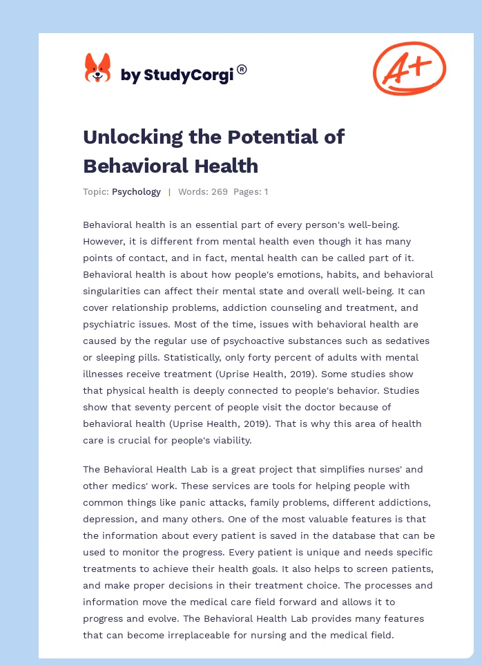 Unlocking the Potential of Behavioral Health. Page 1