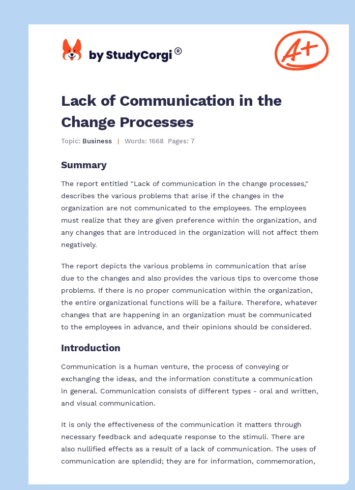 Lack of Communication in the Change Processes. Page 1