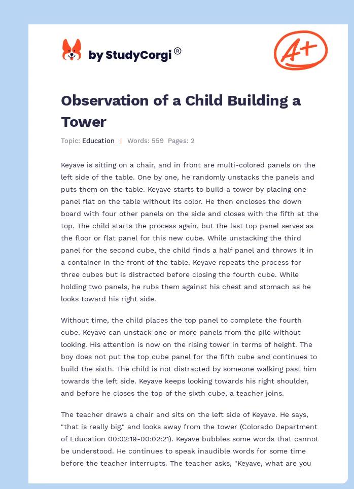 Observation of a Child Building a Tower. Page 1