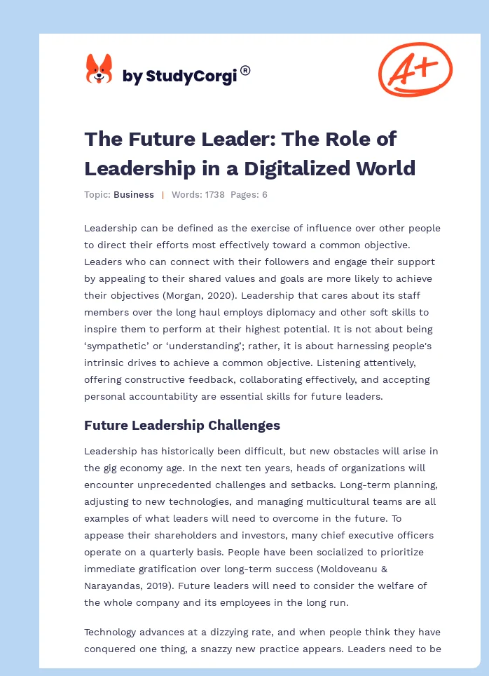 The Future Leader: The Role of Leadership in a Digitalized World. Page 1