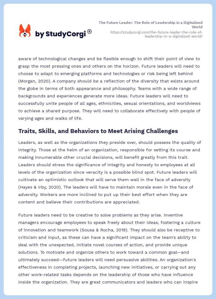 The Future Leader: The Role of Leadership in a Digitalized World. Page 2