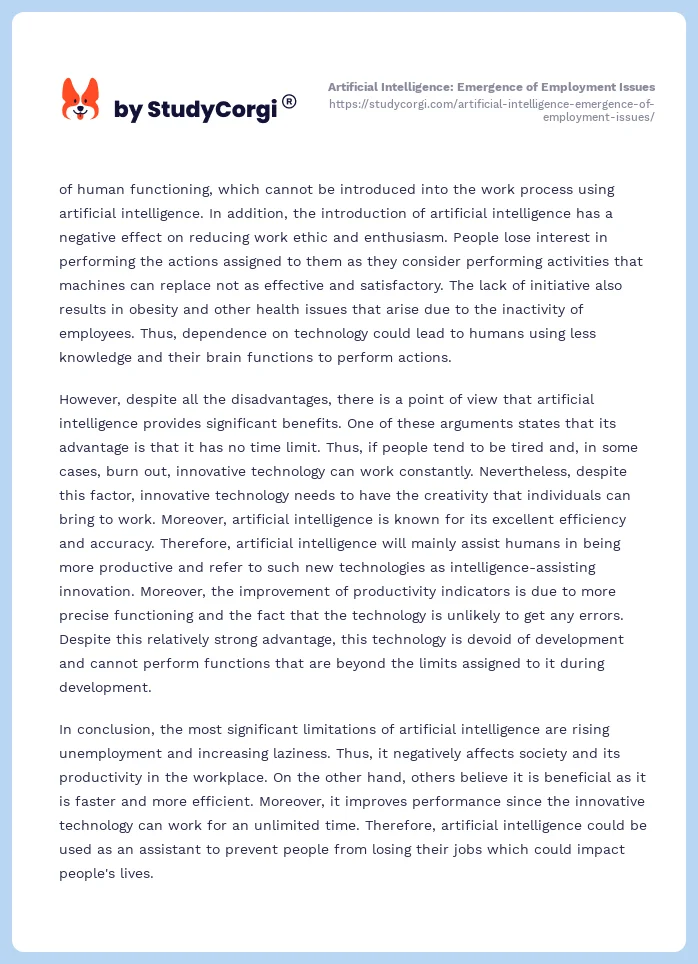 Artificial Intelligence: Emergence of Employment Issues. Page 2