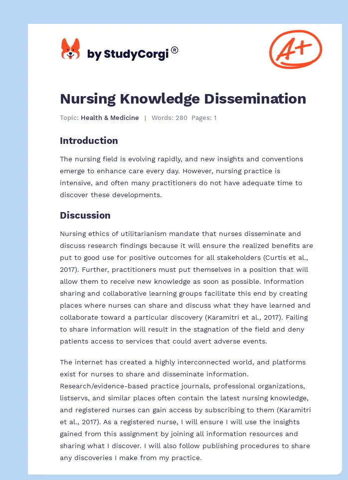 Nursing Knowledge Dissemination. Page 1