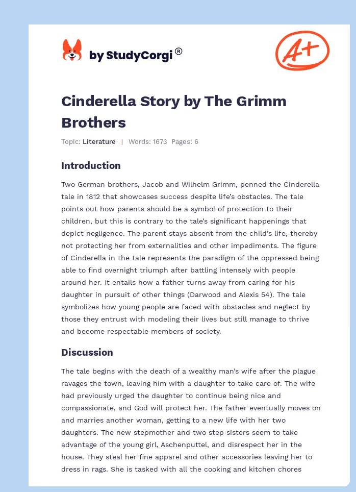 Cinderella Story by The Grimm Brothers. Page 1