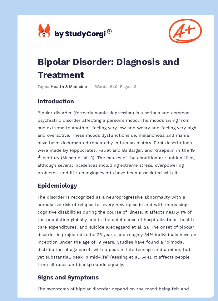 Bipolar Disorder: Diagnosis and Treatment. Page 1