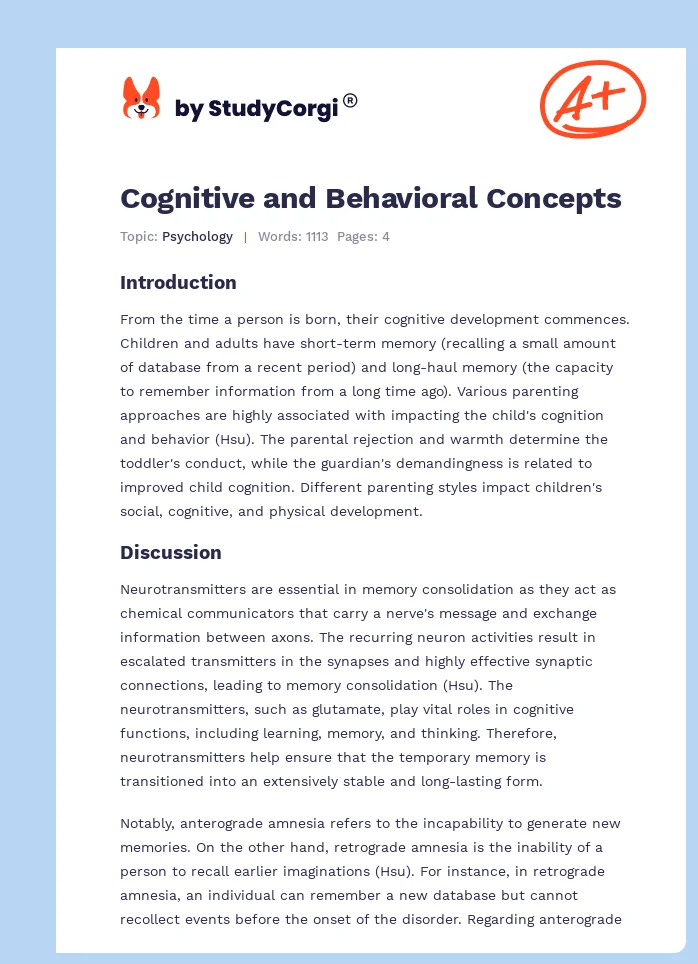 Cognitive and Behavioral Concepts. Page 1