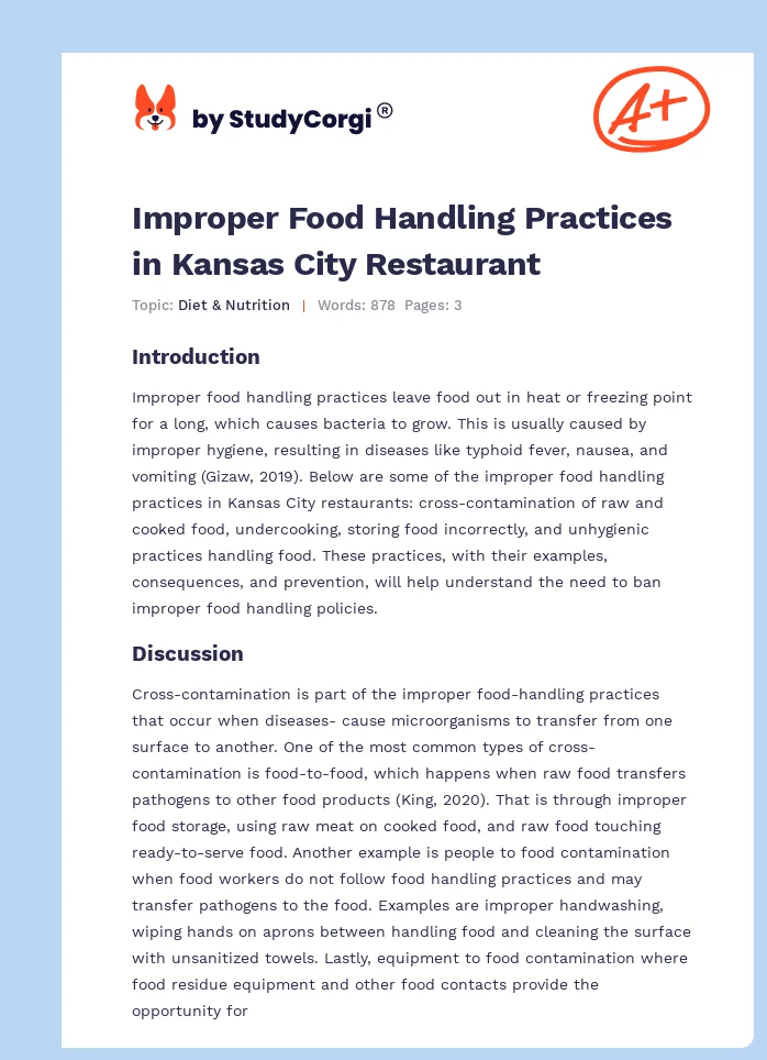 Improper Food Handling Practices in Kansas City Restaurant. Page 1
