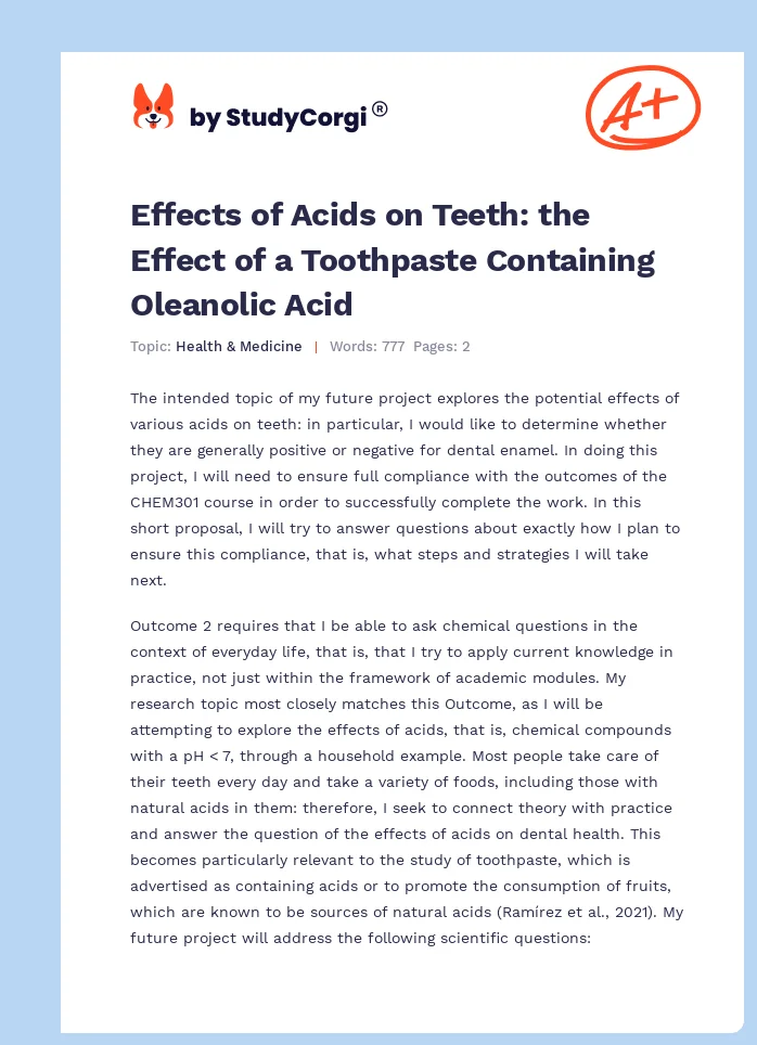 Effects of Acids on Teeth: the Effect of a Toothpaste Containing Oleanolic Acid. Page 1