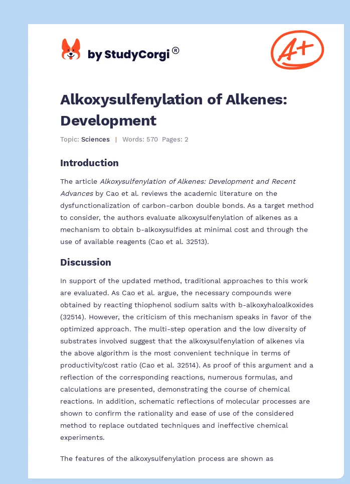 Alkoxysulfenylation of Alkenes: Development. Page 1