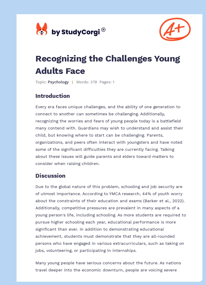 Recognizing the Challenges Young Adults Face. Page 1