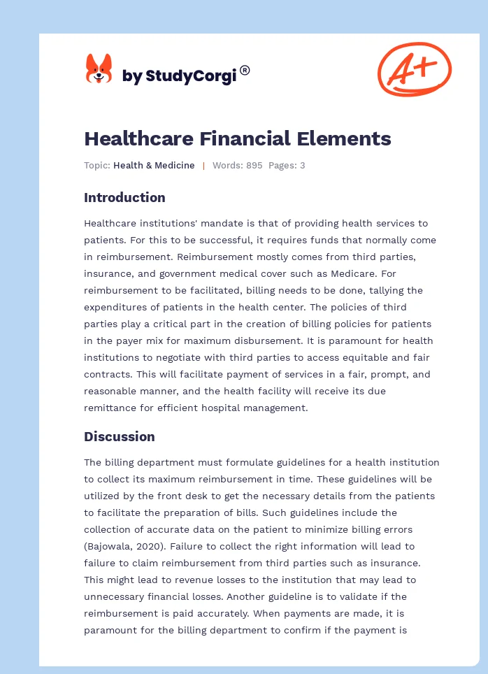 Healthcare Financial Elements. Page 1