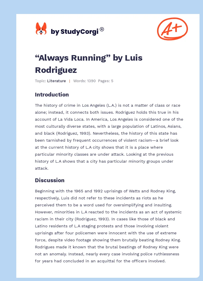 “Always Running” by Luis Rodriguez. Page 1