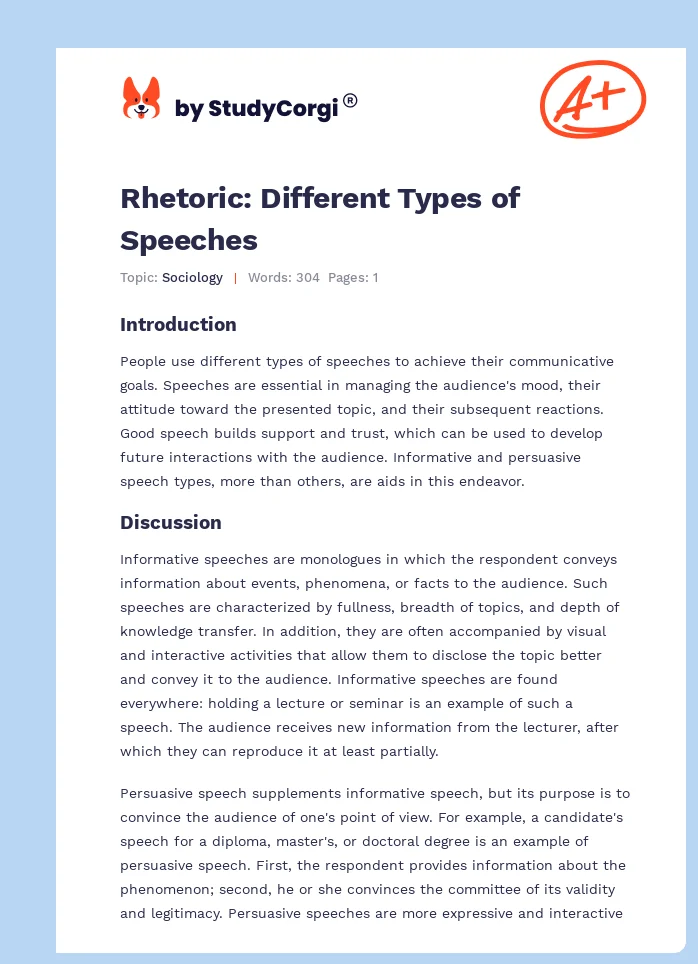 Rhetoric: Different Types of Speeches. Page 1