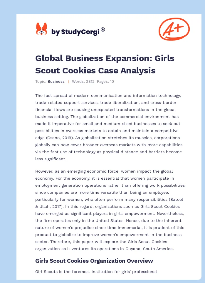 Global Business Expansion: Girls Scout Cookies Case Analysis. Page 1